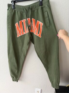 Fashion Nova Olive Green MIAMI Graphic Joggers with Orange Lettering